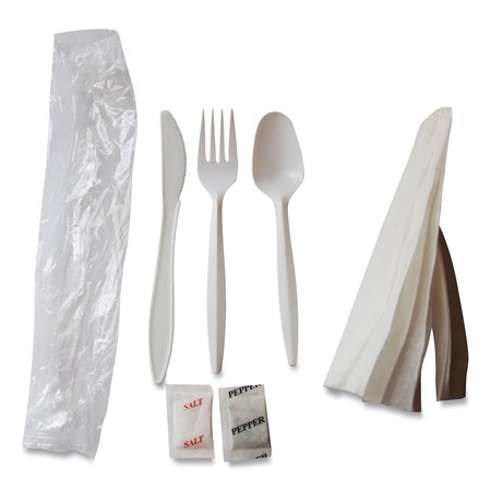 Berkley Square Mediumweight Cutlery Kit, Plastic Fork/Spoon/Knife/Salt/Pep/Napkin, White, PK250, 250PK 1171241
